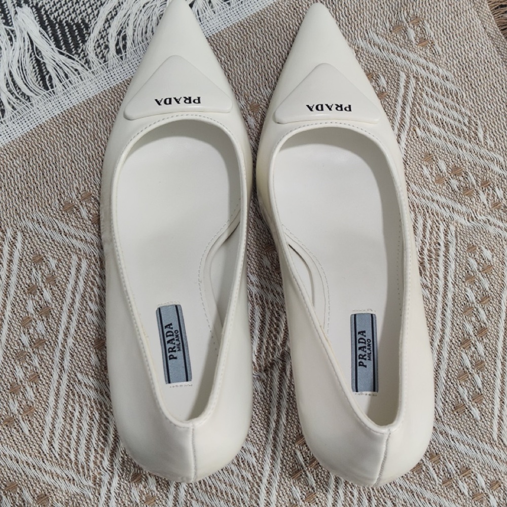 Prada White Pointed Patent Leather Pumps - Picture 4 of 9